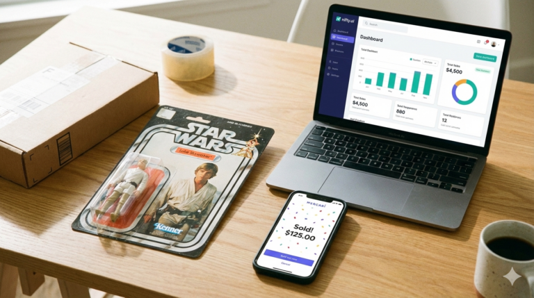 Mercari selling strategy showing a sold item and automated seller tools.